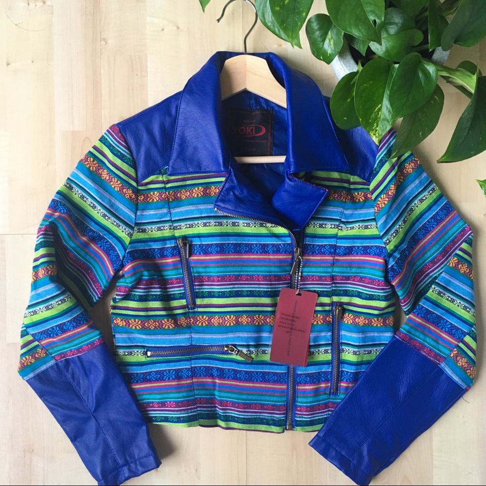 NEW! Motorcycle Jacket w/ Southwest Tribal Print L